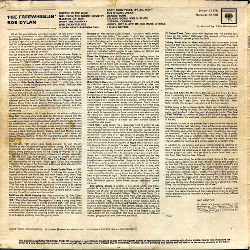 THE FREEWHEELIN’ BOB DYLAN (Columbia) / 1963