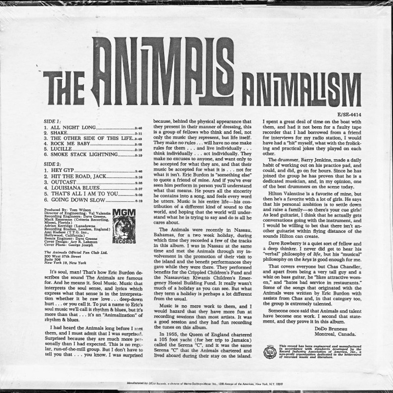 ANIMALISM by The Animals (1966) MGM (USA)