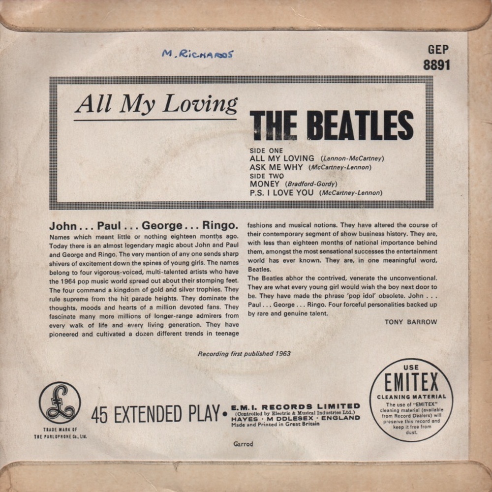 The Beatles - All My Loving (EP/Parlophone) 1964