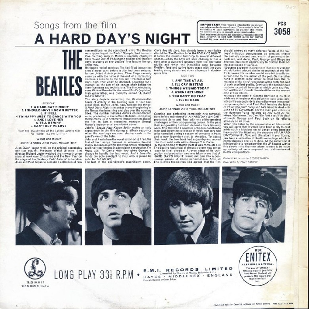 The Beatles / A HARD DAY'S NIGHT (Parlophone) 1964