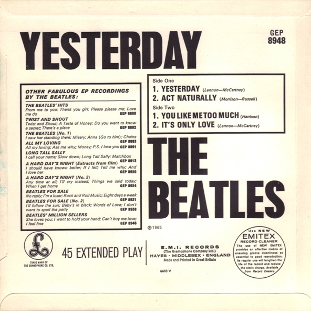 The Beatles / Yesterday (EP/Parlophone) 1966